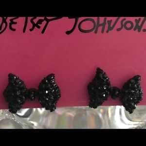 Black crystal bow earrings Betsey Johnson stud post vintage adult / little girls